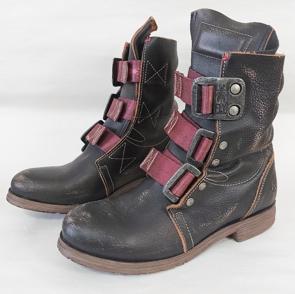 Fly London Shoes - Fly London Stif Black Leather Boot Women Size 37 EU Military Distressed Lug Sole